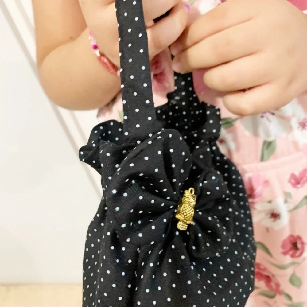Girls set Black polka dots Tote Bag with Hair bow - Picture 2 of 9